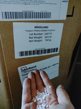 Load image into Gallery viewer, Hand holding small white beads above a box with MHOLLAND labels.